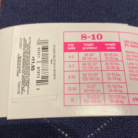 New Girl’s Size 8-10 Navy Children’s Place Tights - Picture 3 of 4